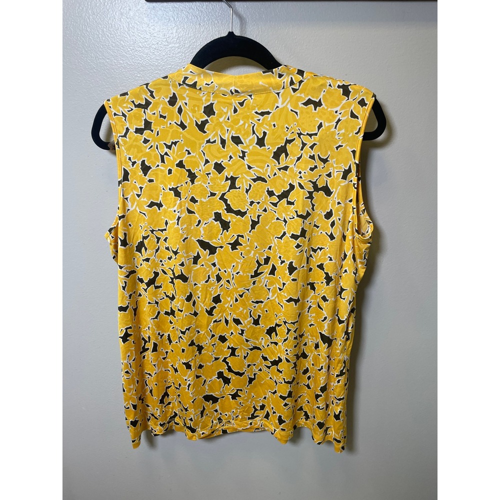 Jones New York Collection Woman Yellow Floral Sleeveless Tie Front Blouse 1X - Picture 2 of 5